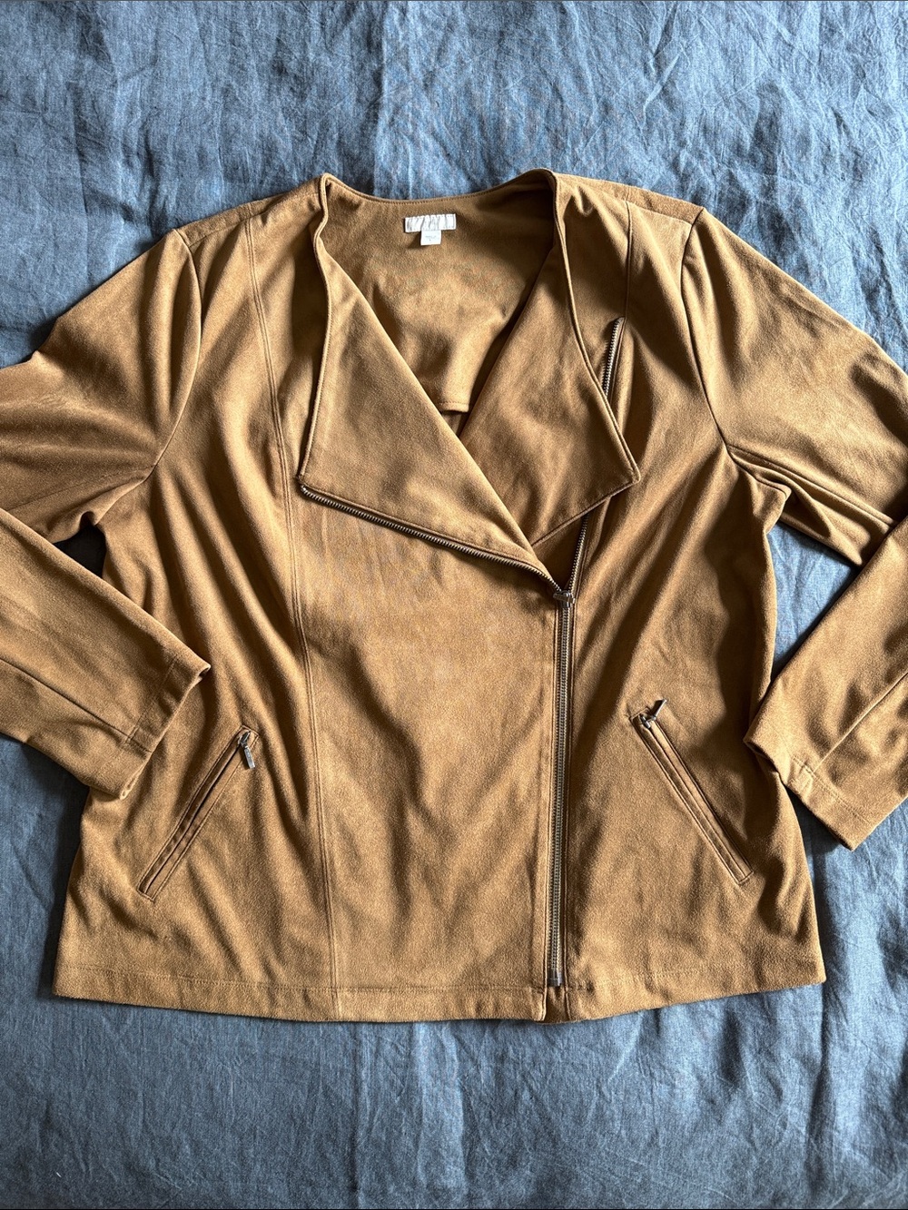 J. Jill Camel Suede-Look Asymmetrical Zip Jacket Sz L Excellent Condition